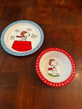 Peanuts Charlie Brown Snoopy Dinnerware Melamine Plate and Bowl New